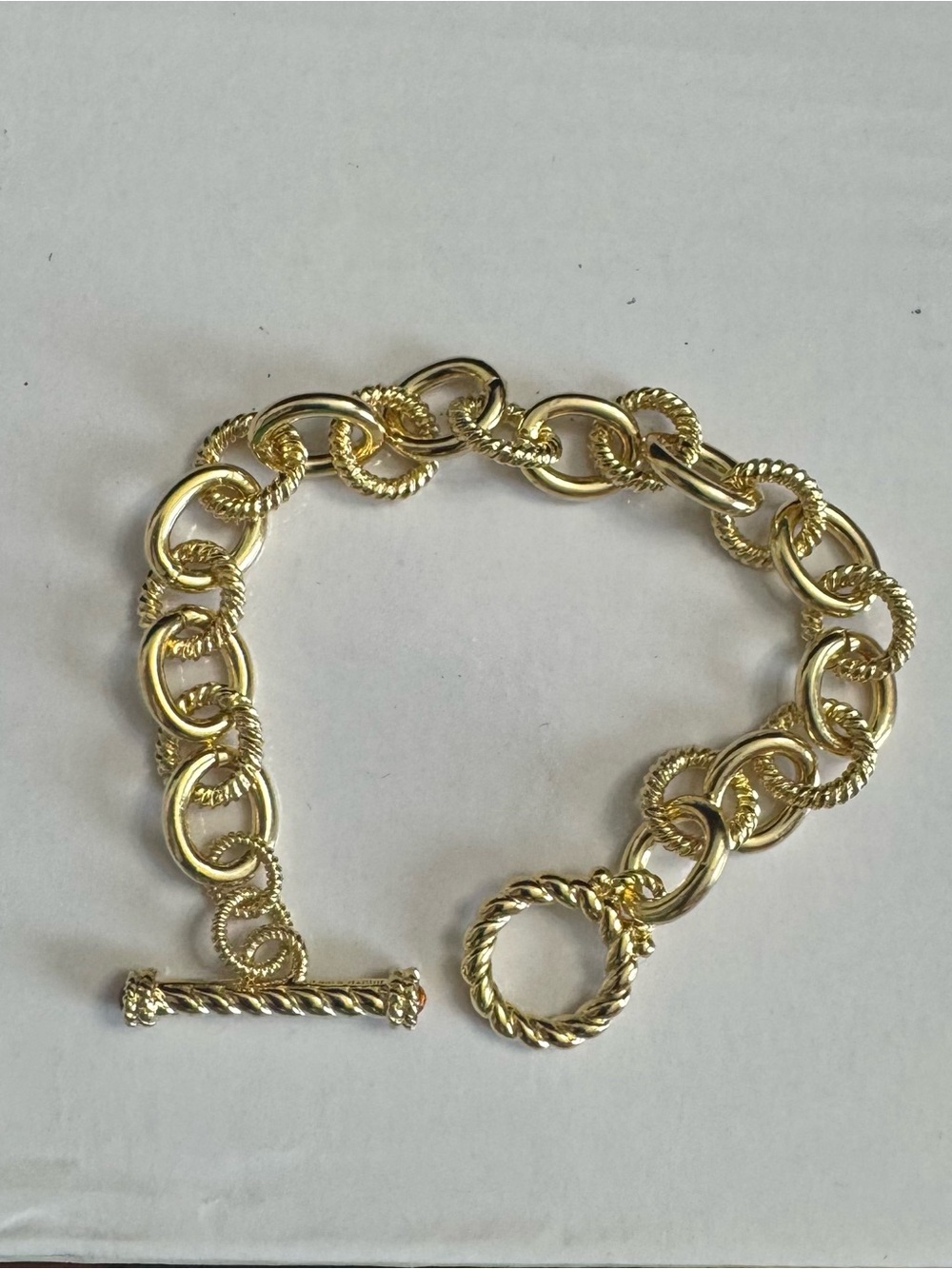 Judith Ripka SS Gold Textured Link Toggle Bracelet w/Peridot Gem Clasp - Picture 11 of 11